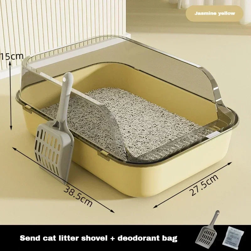 Cat Litter Box Semi Enclosed Design Large Capacity Splashproof Cover Easy Clean Non Stick Cat Toilet with Litter Scoop for Cats