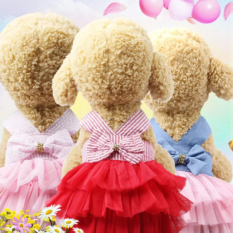 Dog Summer Dress Pet Cat New Pink Tulle Dress Girl Jean Dress Skirt Puppy Go Out Clothes For Small Medium Dogs