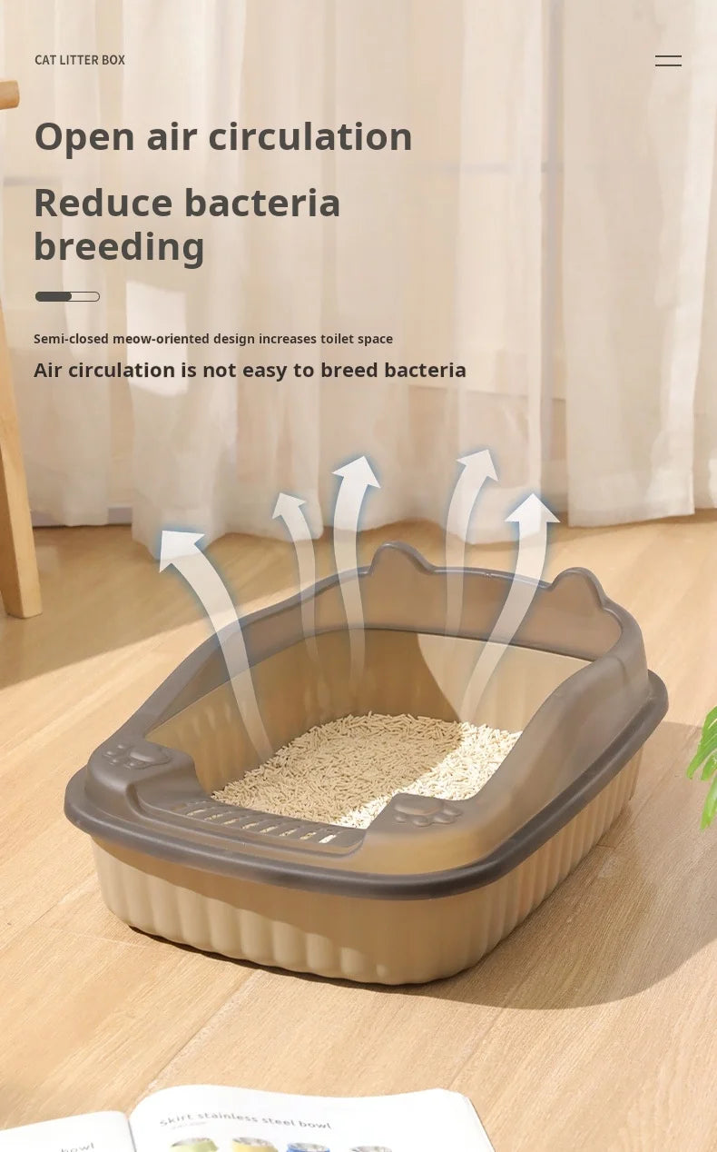 Large-Sized Half-Enclosed Open Anti-Splash Cat Litter Box Adult Cat Toilet Small-Kitten Litter Box Odor Removal for Cats