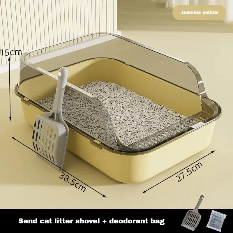 Cats Toilet Cat Litter Box Semi-enclosed High Side Splashproof Pet Bedpans with Litter Scoop Kitty Sandbox Cleaning Cat Supplies