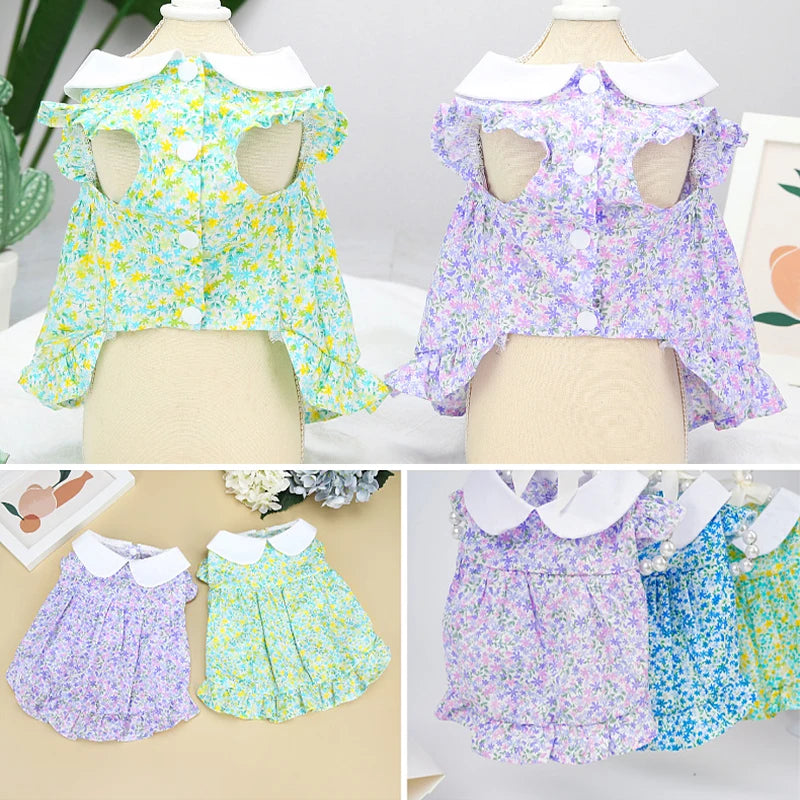 Dog Dress Summer Floral Pet Skirts Cat Sweet Dresses Chihuahua Yorkie Clothing Soft Breathable Puppy Costume Girls Dog Clothes