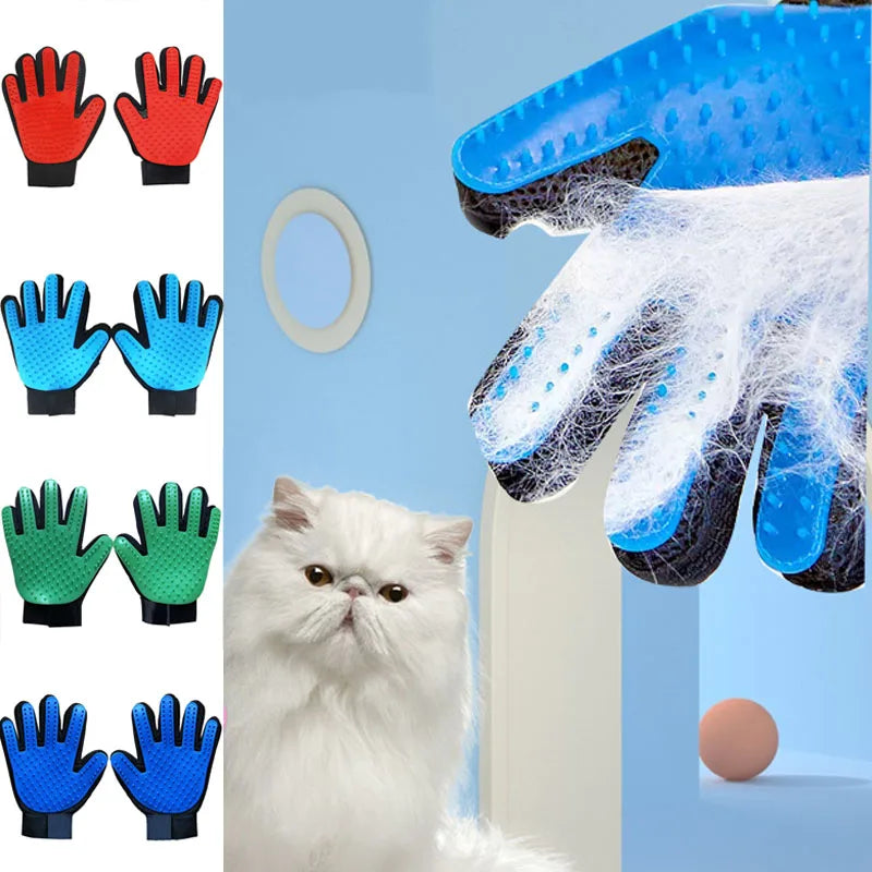 Pet Grooming Deshedding Glove Efficient Pets Hair Remover Mittens Glove Cleaning Mitt Tool with Rubber Bristle Brush for Dog Cat
