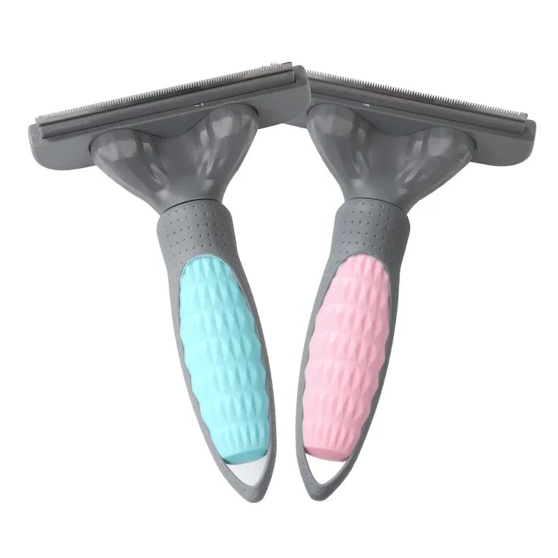 Pet Grooming Brush - Double Sided Shedding and Dematting Undercoat Rake Comb for Dogs and Cats,Extra Wide, Blue