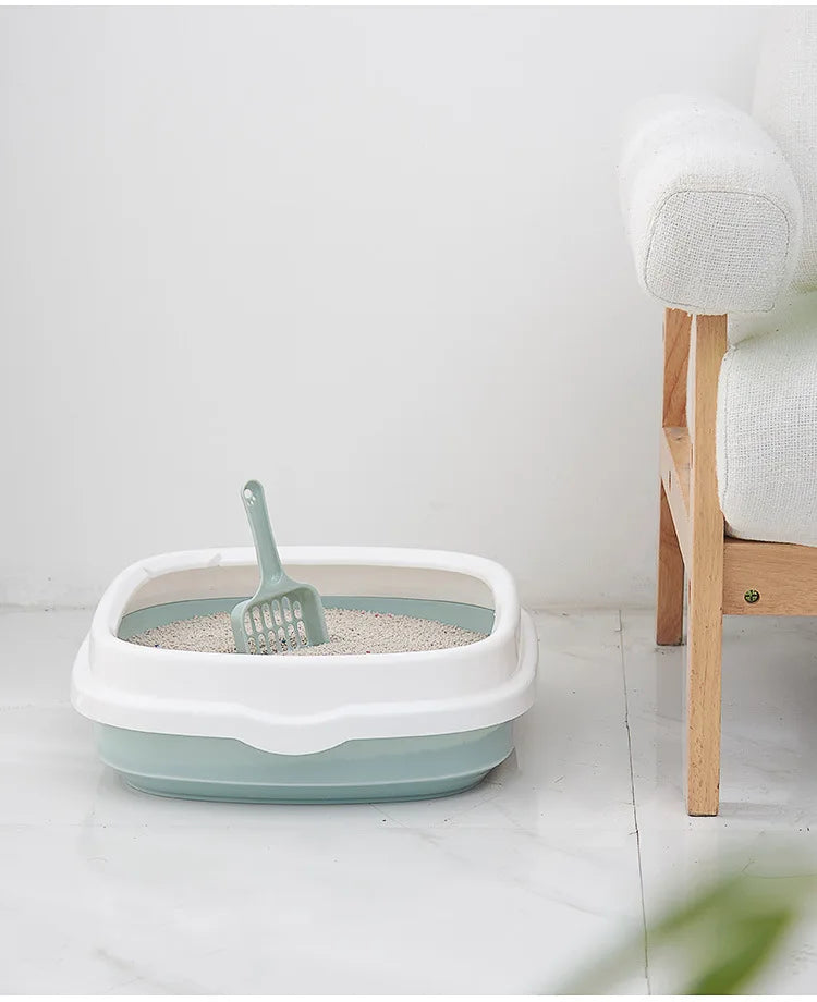 Oval Kitten Litter Box with High Walls - Thickened PP Semi-Enclosed Design Anti-Scatter Tray for Baby Cats Easy Clean