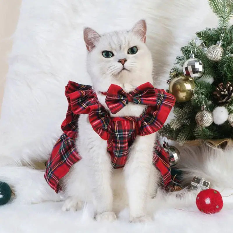 Pet Cat Dress Clothes Christmas Dog Dress Dog Slip Dress ，Coat Dress Red Skirt Costume Pet Cat Warm Dress Bow Skirt Pet Costume