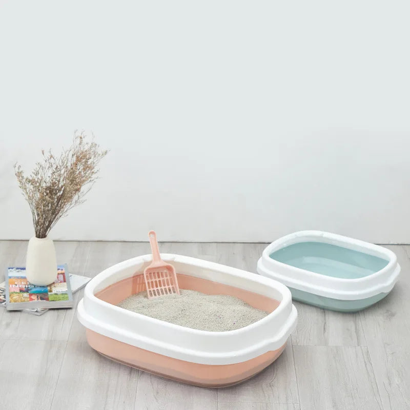 Oval Kitten Litter Box with High Walls - Thickened PP Semi-Enclosed Design Anti-Scatter Tray for Baby Cats Easy Clean