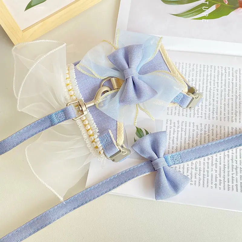 Cute Bowknot Pet Harness Leash Princess Cat Dress Costumes Nylon Kittten Dress Puppy Harness For Rabbit Teddy Cats Clothes