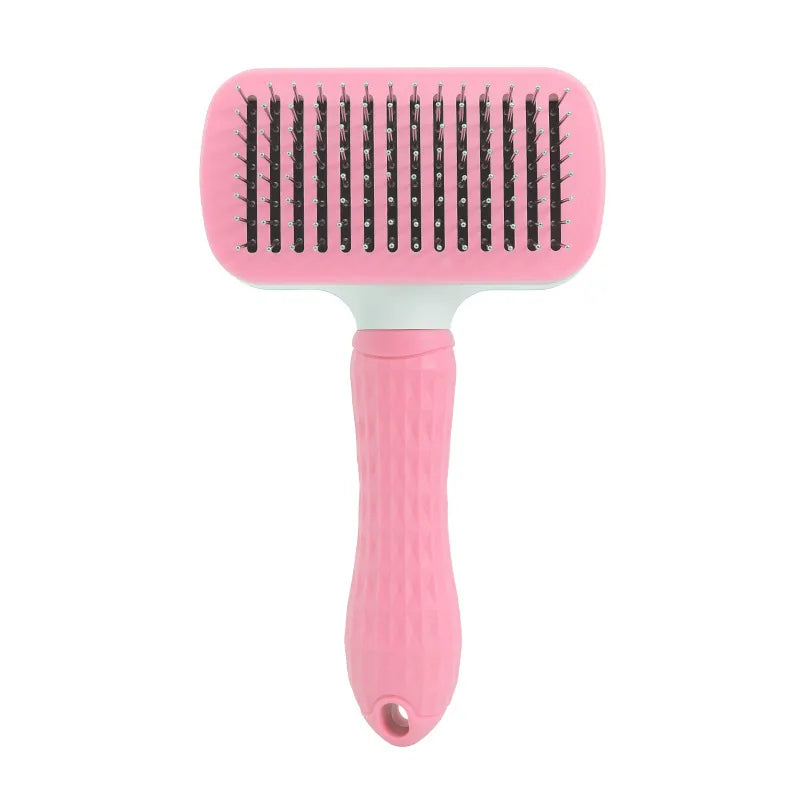 One-Push Pet Grooming Brush: Shedding Tool with Stainless Steel Teeth & Round Head - Hair Removal & Massage Comb for Furry Pets