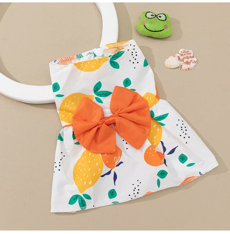 Pet clothing dress dog clothing dog print bow cartoon cute princess dress