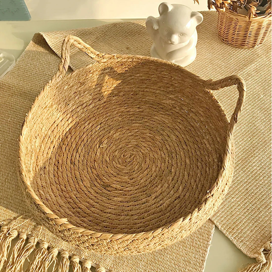 Cat Bed House Dog Kennel Rattan Straw Plaited Kitten Cushion Basket Tent Scratching Board Puppy Cave Nest Mat Indoor Pet Supply