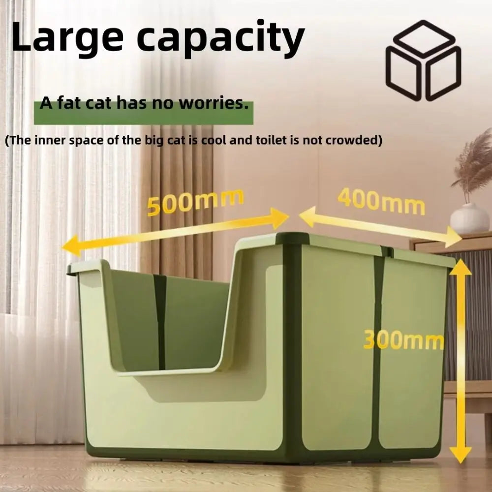 Large Capacity Foldable Cat Litter Box High Sides Splashproof Semi-Closed Litter Box with Scoop Removable Scoop Low Entry