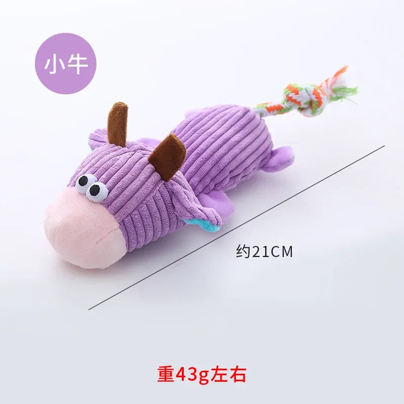 Plush Squeaky Dog Toys with Knotted Tails Soft Animal Chew Toys for Puppies Teething Safe Fun Interactive Play Pet Molar Toy