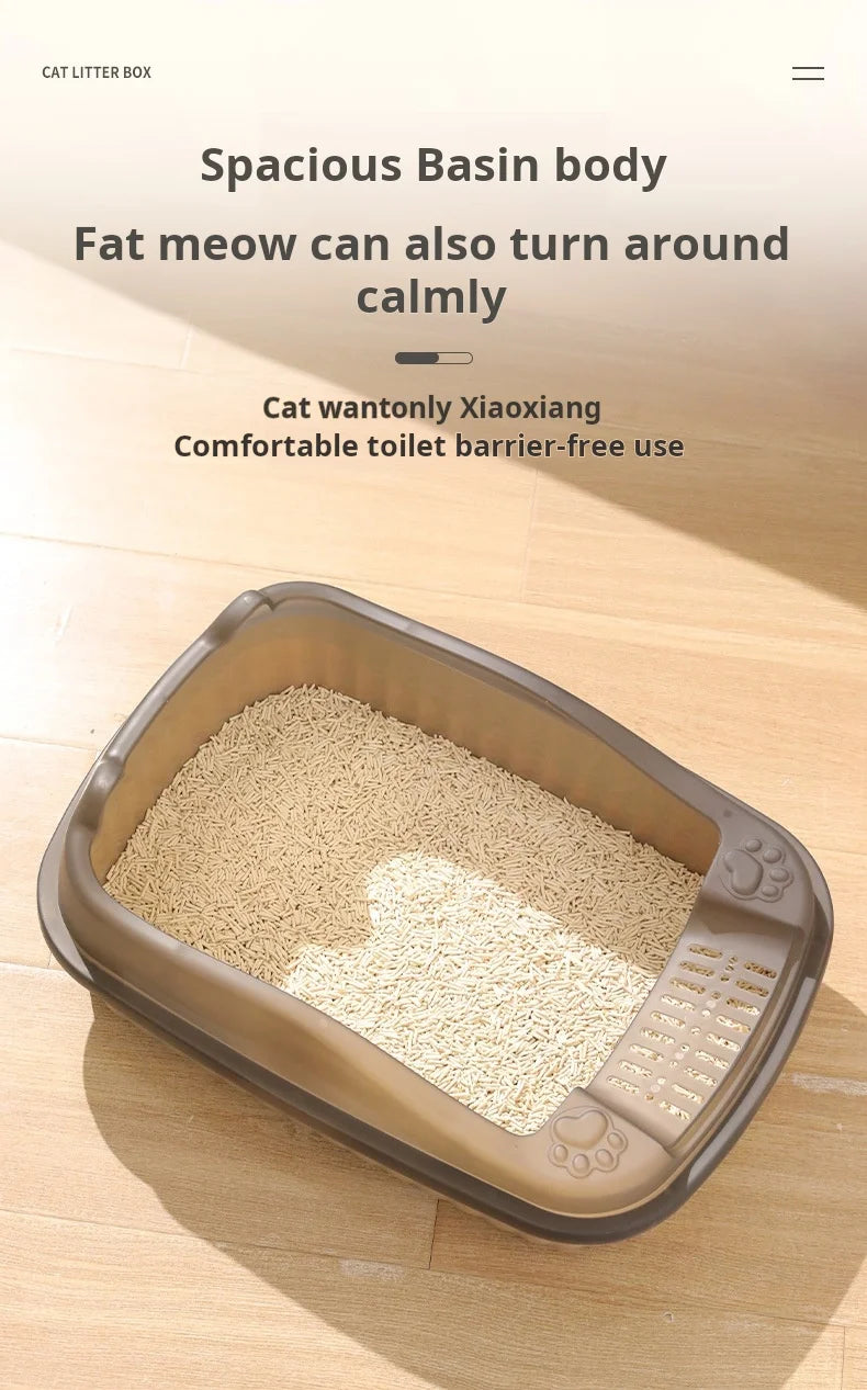 Large-Sized Half-Enclosed Open Anti-Splash Cat Litter Box Adult Cat Toilet Small-Kitten Litter Box Odor Removal for Cats