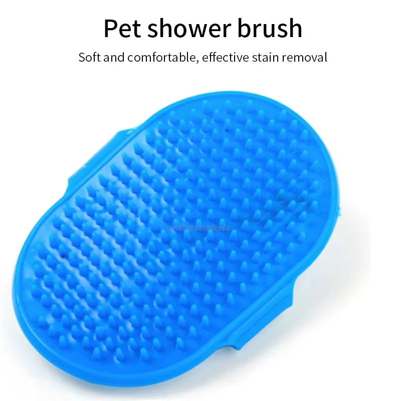 Dog Grooming Glove, Pet Bath Brush with Adjustable Ring Handle, Rubber Massage Grooming Comb for Short Haired Dogs Cats