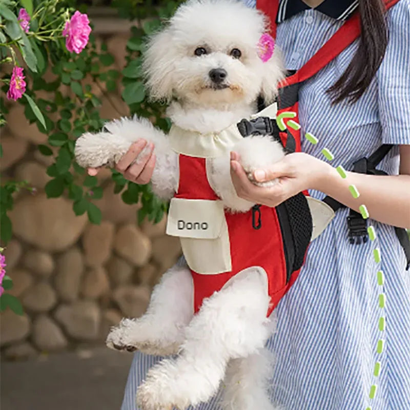 Pet bag portable backpack for outdoor use, dog cat linen cotton chest four legged backpack