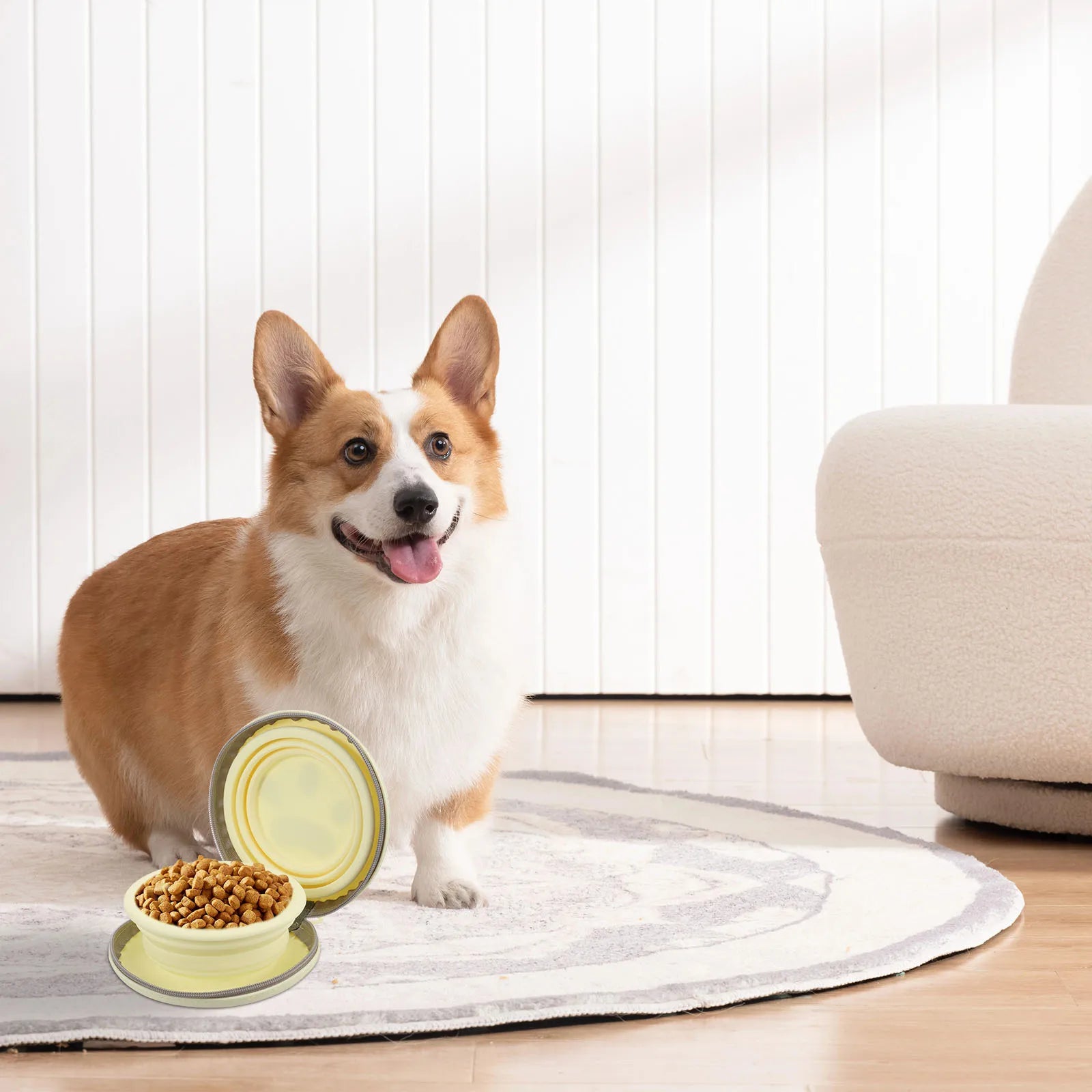 Foldable Pet Bowl Silicone Outdoor Portable Dog Bowl with Zipper Collapsible Cat Double Food Water Bowl for Walk Travel Camping