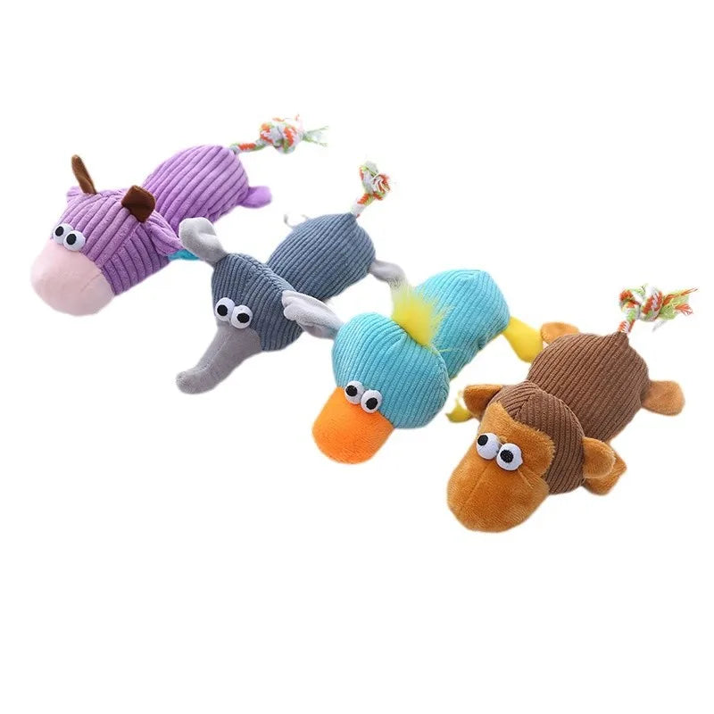 Plush Squeaky Dog Toys with Knotted Tails Soft Animal Chew Toys for Puppies Teething Safe Fun Interactive Play Pet Molar Toy