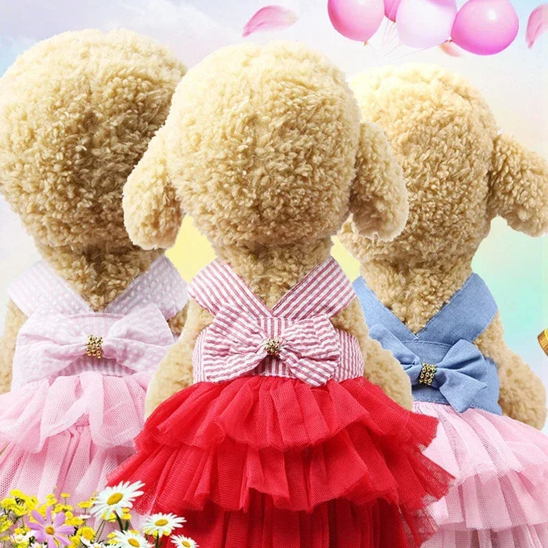 Dog Summer Dress Pet Cat New Pink Tulle Dress Girl Jean Dress Skirt Puppy Go Out Clothes For Small Medium Dogs
