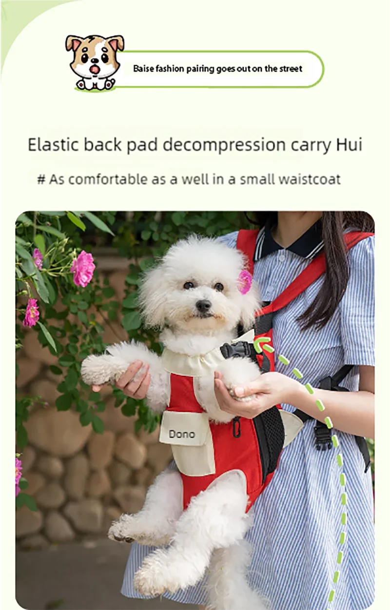 Pet bag portable backpack for outdoor use, dog cat linen cotton chest four legged backpack