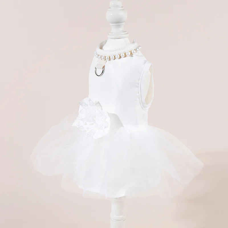 Pet Wedding Clothing Cat Spring Summer Thin White Retro Flower Dress Princess Wedding Dress Suitable for Small and Medium Dogs