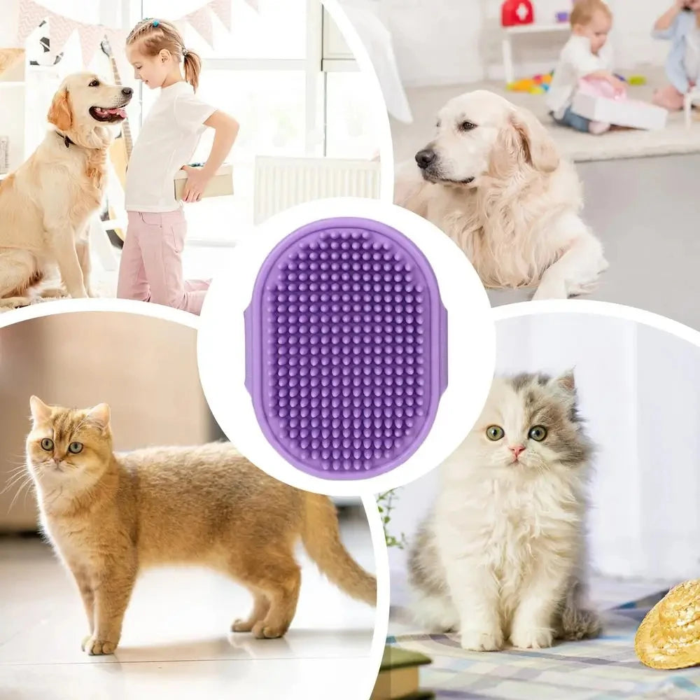 Dog Grooming Glove, Pet Bath Brush with Adjustable Ring Handle, Rubber Massage Grooming Comb for Short Haired Dogs Cats