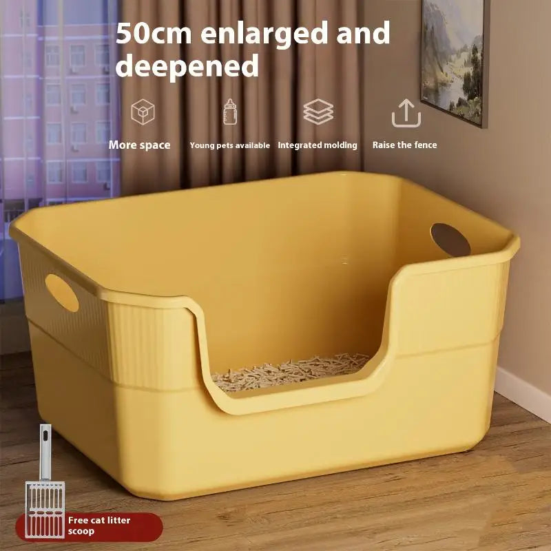 Large-Sized Litter Box For Cats Anti-Splash Semi-Enclosed Open Cat Toilet Cat Supplies