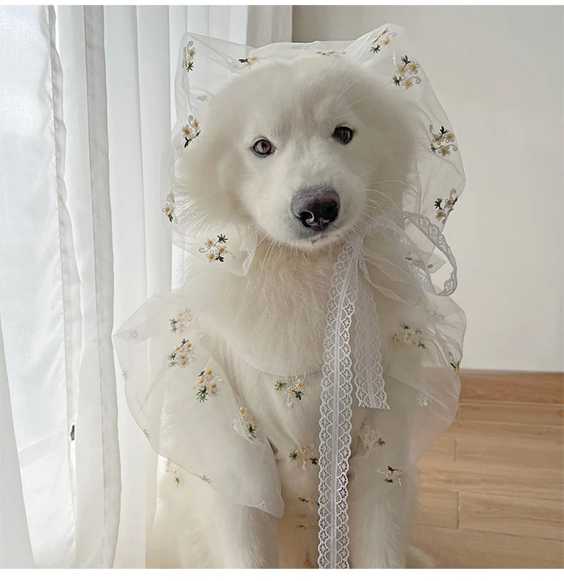 Dog Dress Breathable Wedding Party Clothes Dress Skirt for Small Medium Large Dogs Hat Headdress Pet Wedding Elegant Accessories