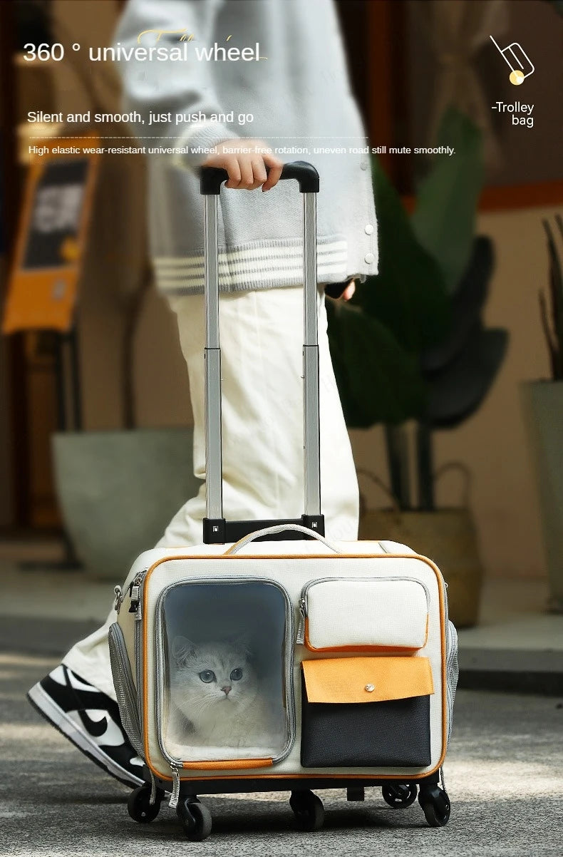 Cat Carrier Bag Pet Trolley Case Small Dog Luggage Bags Portable Cat Backpack Pushable Shoulder/portable/diagonal Bag Detachable