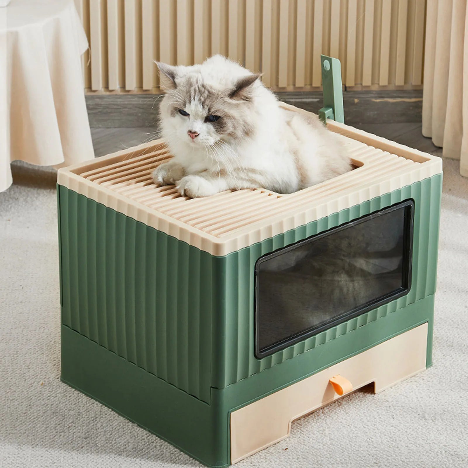 Enclosed Litter Box Enclosed Litter Box Foldable Top Entry Drawer Type Prevent Splashing Cat Toilet Box for Adult Cat Kitten