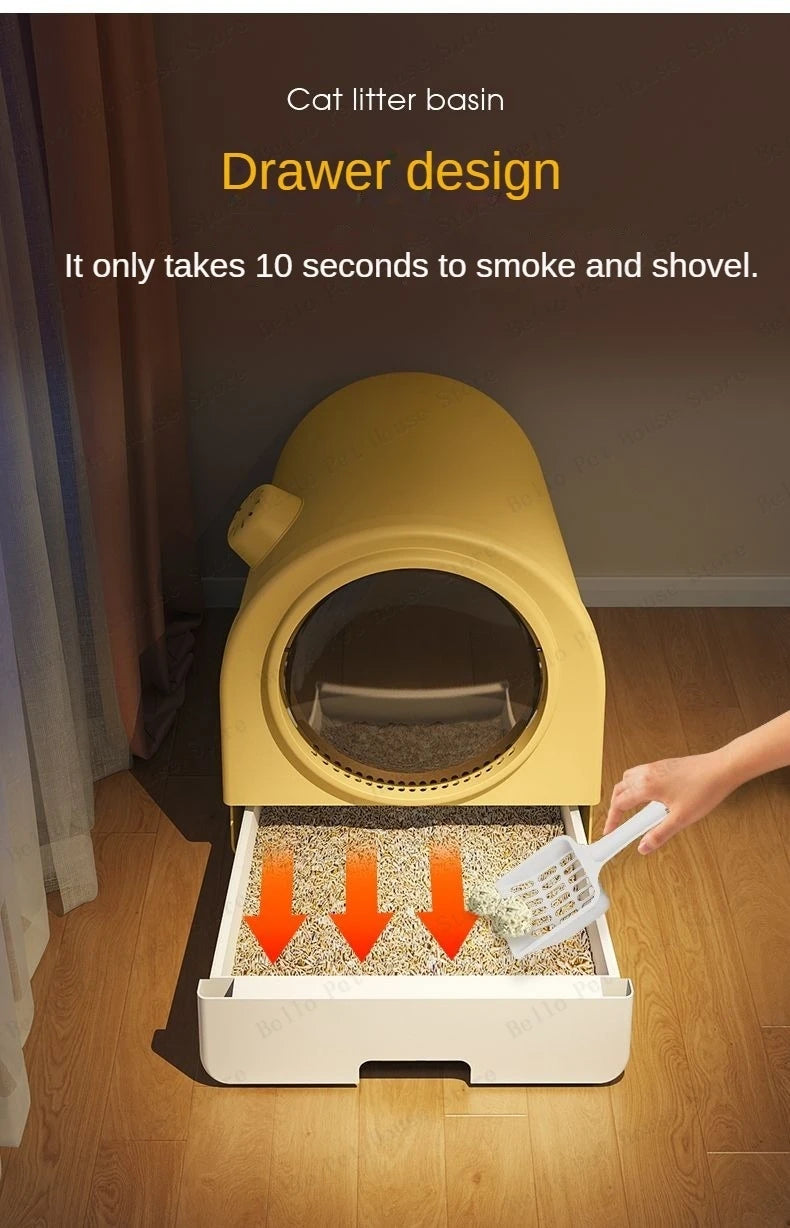 Fully Enclosed Odor-proof Drawer-style Cat Litter Box Extra-large Splash-proof Cat Toilet Space Capsule Cat Litter Box