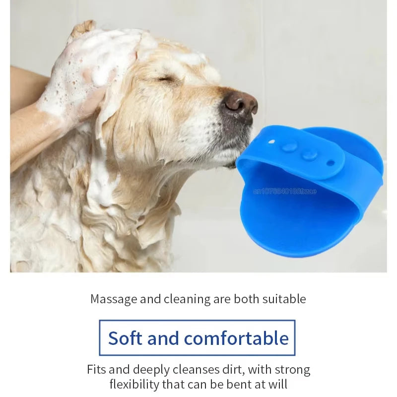 Dog Grooming Glove, Pet Bath Brush with Adjustable Ring Handle, Rubber Massage Grooming Comb for Short Haired Dogs Cats