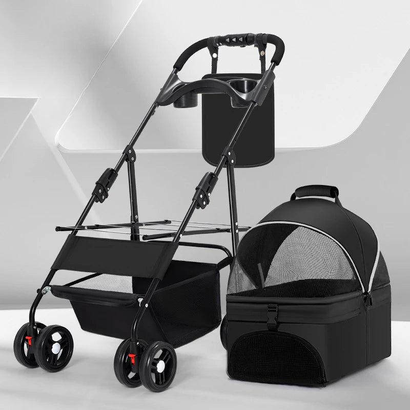Portable Outdoor Pet Stroller Foldable and Separable Travel Pet Stroller Large Basket Pet Bag Cat and Dog Supplies