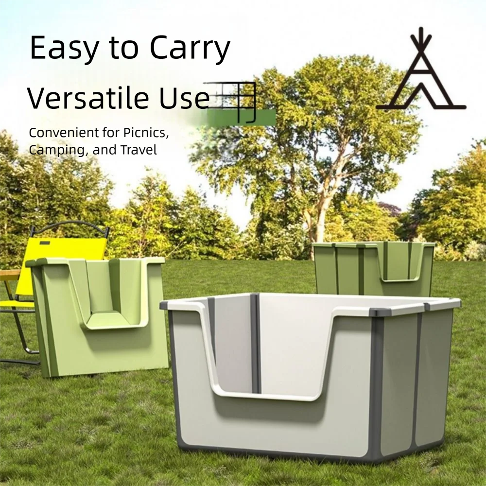 Large Capacity Foldable Cat Litter Box High Sides Splashproof Semi-Closed Litter Box with Scoop Removable Scoop Low Entry