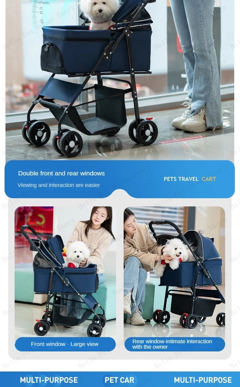 Portable Outdoor Pet Stroller Foldable and Separable Travel Pet Stroller Large Basket Pet Bag Cat and Dog Supplies