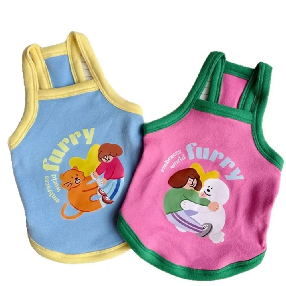 1 Pc Fashion Printed Design Thin Strap Dogs Vest Comfortable Fabric Small Pet Dress Spring Summer Puppy Wearing Costume