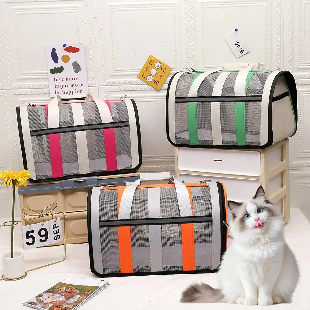Pet Carrying Bag Outing Portable Large Capacity Cat Dogs Handbag Foldable Small To Medium Dog Cage Mesh Handbag Puppy Supplies