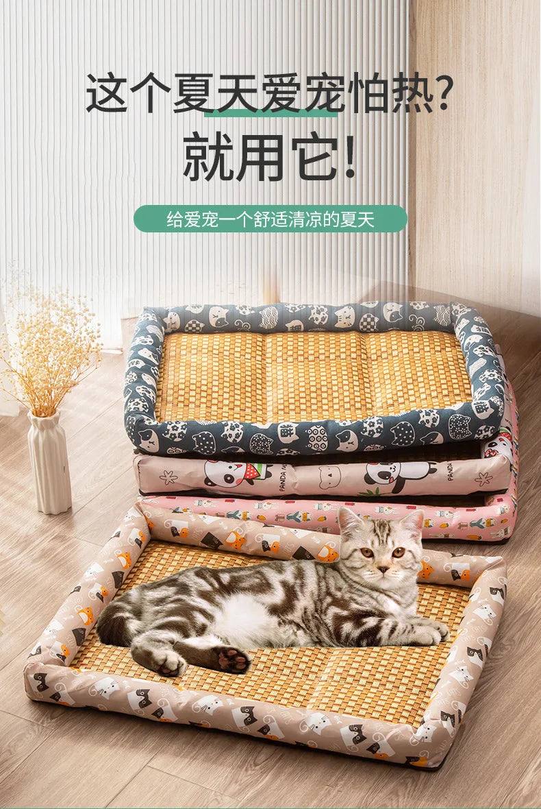 Pet Cat Beds Summer Pet Cooling Mat Pad Lightweight Breathable Rattan Pet Bed Cooling Ice Nest for Small Animal Dogs Mat
