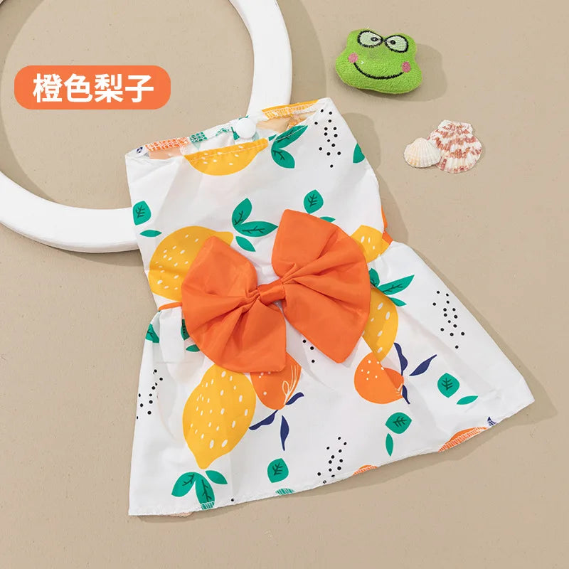 Pet clothing dress dog clothing dog print bow cartoon cute princess dress
