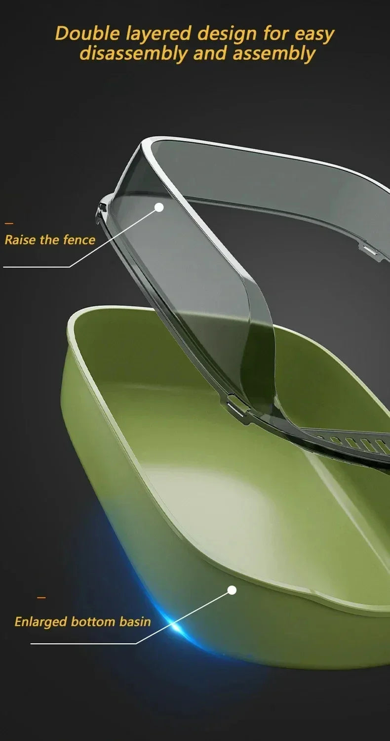 Cats Toilet Cat Litter Box Semi-enclosed High Side Splashproof Pet Bedpans with Litter Scoop Kitty Sandbox Cleaning Cat Supplies