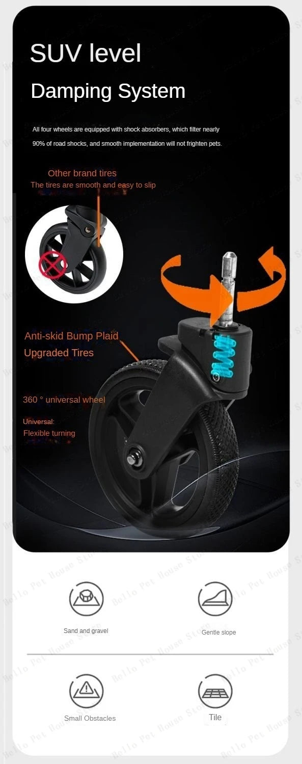 Detachable Lightweight Pet Stroller Car Carry Basket Small and Medium-sized Pet Stroller Foldable Ultra-light Portable Pet Cart