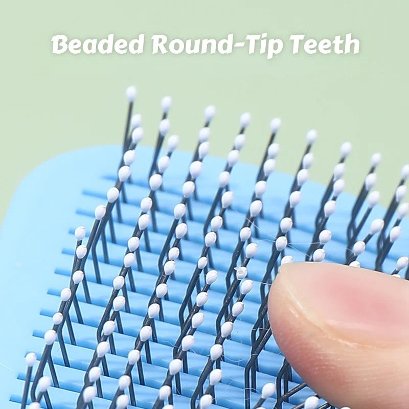 One-Push Pet Grooming Brush: Shedding Tool with Stainless Steel Teeth & Round Head - Hair Removal & Massage Comb for Furry Pets