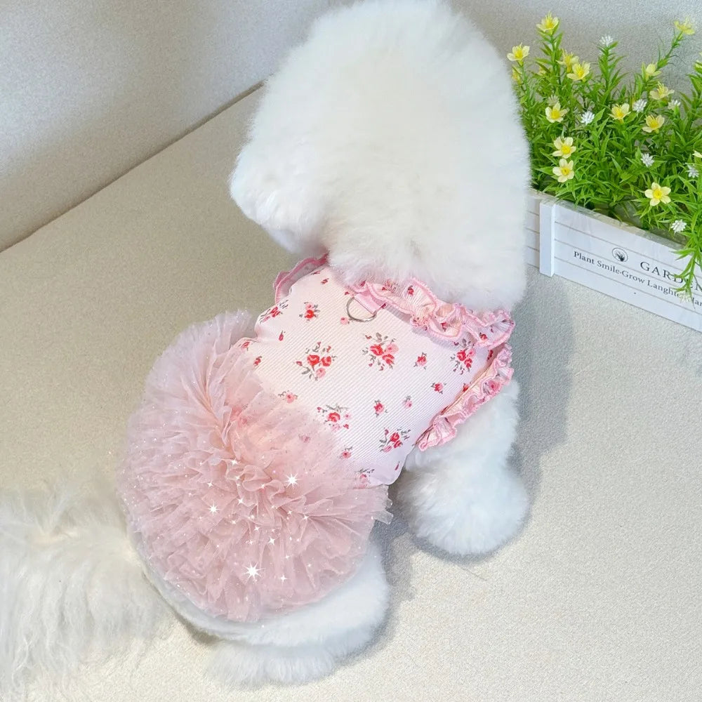 Pet Costumes Summer Thin Pet Floral Dress Sleeveless Breathable Dog Skirt Comfortable Dog Pullover Pet Supplies