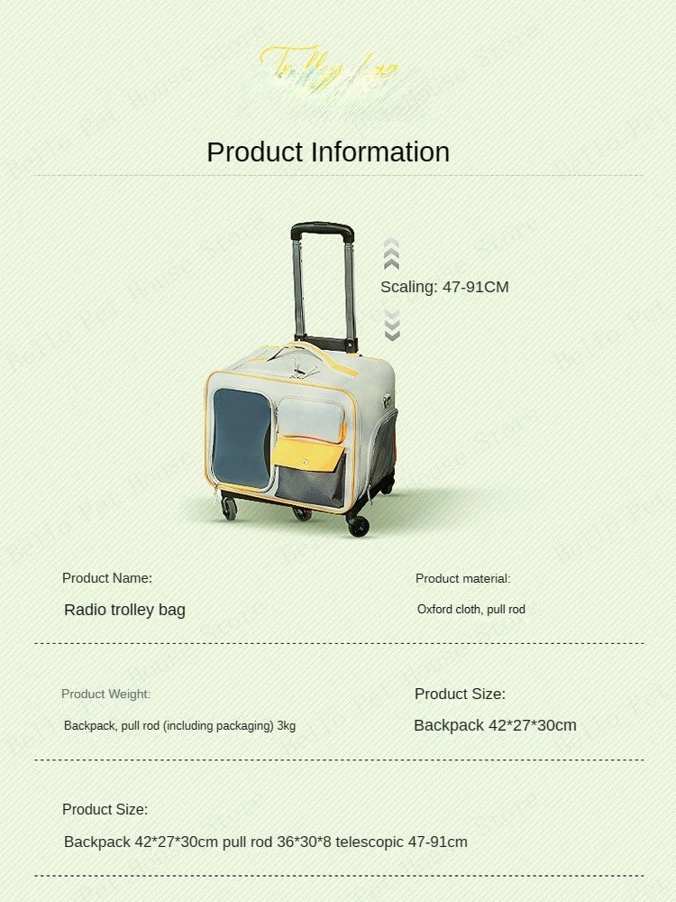 Cat Carrier Bag Pet Trolley Case Small Dog Luggage Bags Portable Cat Backpack Pushable Shoulder/portable/diagonal Bag Detachable