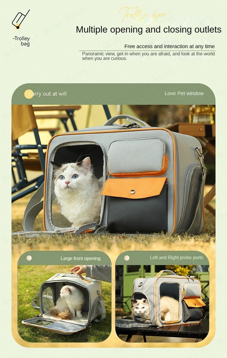 Cat Carrier Bag Pet Trolley Case Small Dog Luggage Bags Portable Cat Backpack Pushable Shoulder/portable/diagonal Bag Detachable
