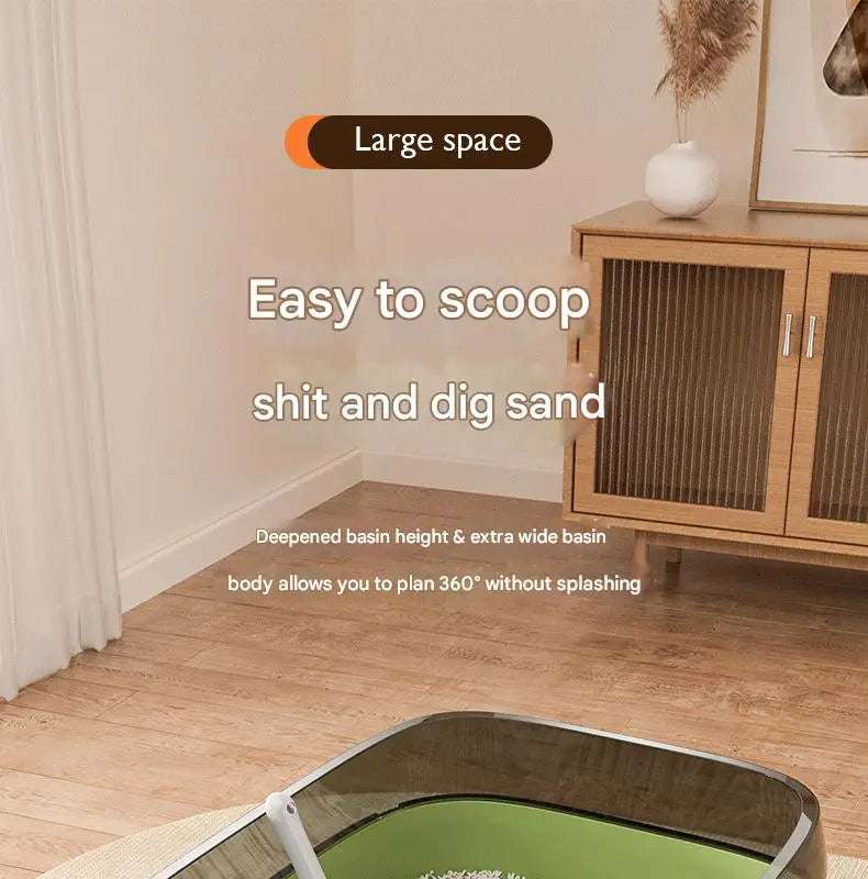 Cat Litter Box with Cat Litter Spatula Semi-enclosed Sandbox for Cats Rabbit Small Animals Cat Tray Kittens Litter Bedpans