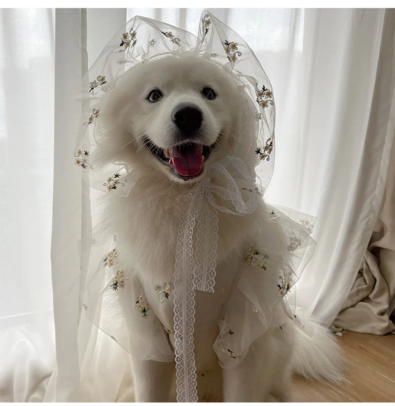 Dog Dress Breathable Wedding Party Clothes Dress Skirt for Small Medium Large Dogs Hat Headdress Pet Wedding Elegant Accessories