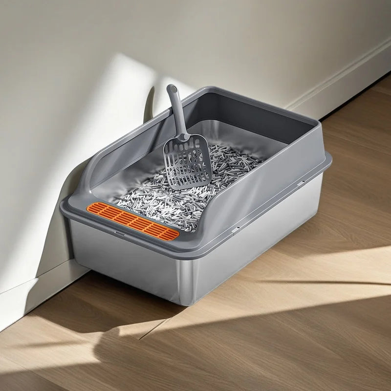 Large stainless steel cat litter box  High edge design  Leak proof  Non stick  Rust proof  Easy to clean Perfect for cats