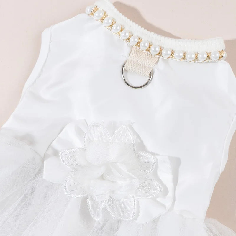 Pet Wedding Clothing Cat Spring Summer Thin White Retro Flower Dress Princess Wedding Dress Suitable for Small and Medium Dogs