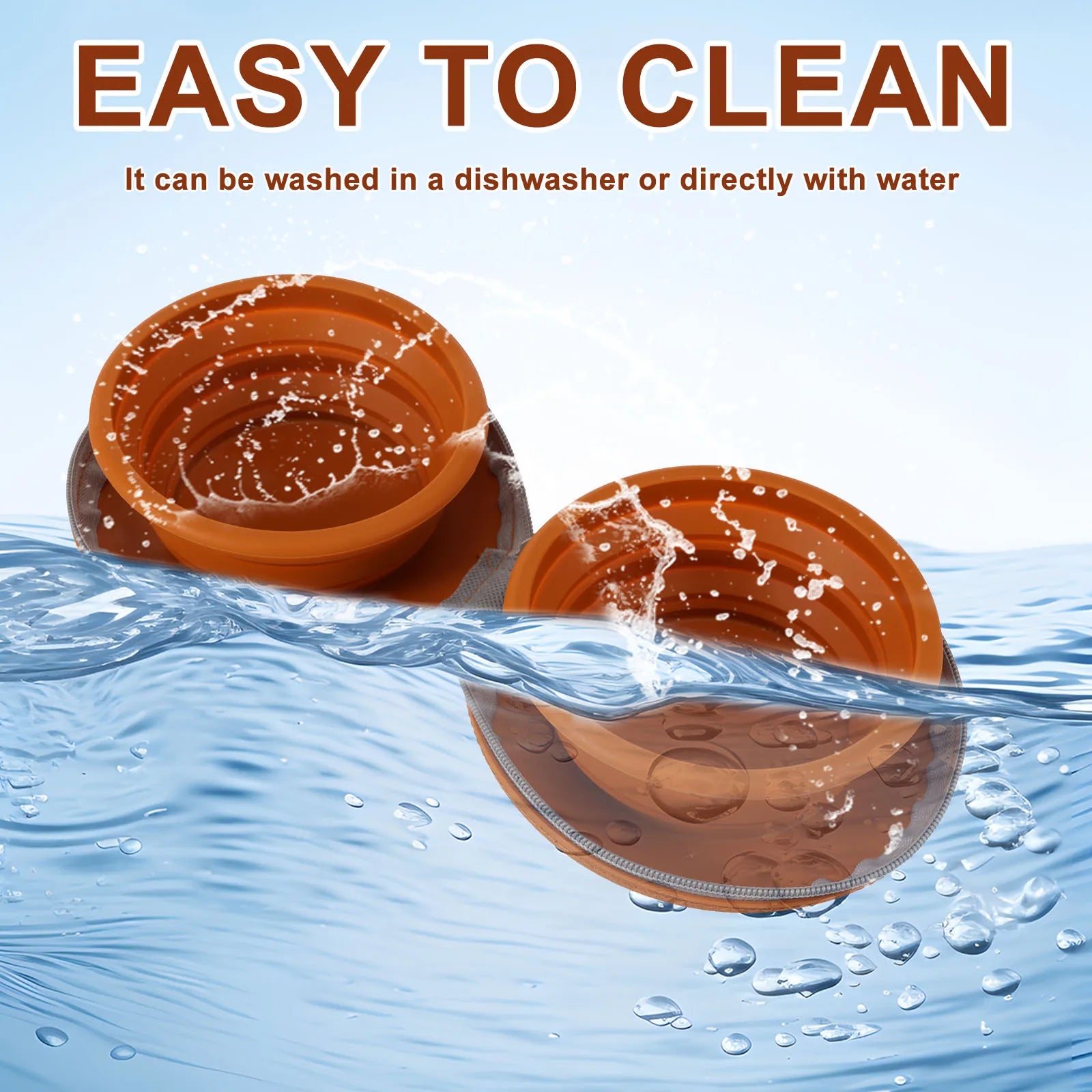 Foldable Pet Bowl Silicone Outdoor Portable Dog Bowl with Zipper Collapsible Cat Double Food Water Bowl for Walk Travel Camping