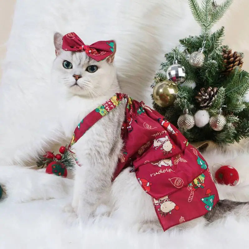 Pet Cat Dress Clothes Christmas Dog Dress Dog Slip Dress ，Coat Dress Red Skirt Costume Pet Cat Warm Dress Bow Skirt Pet Costume